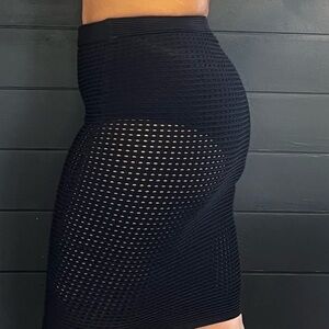 Gray Ribbed Midi Pencil Skirt for Work